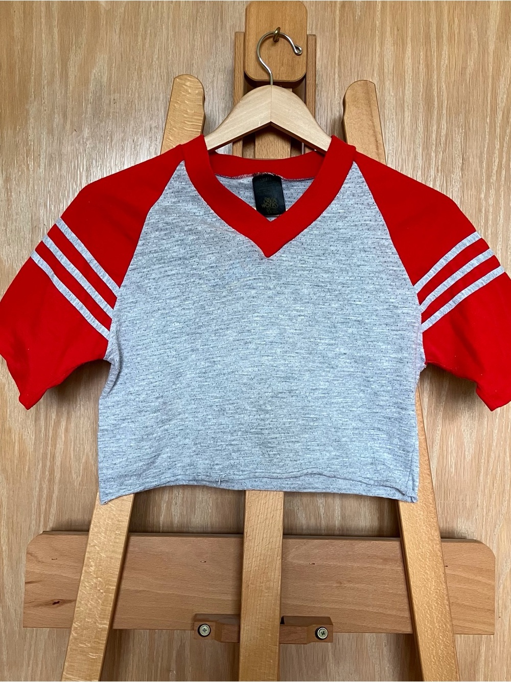 Kids Red & Gray Raglan V-Neck Top